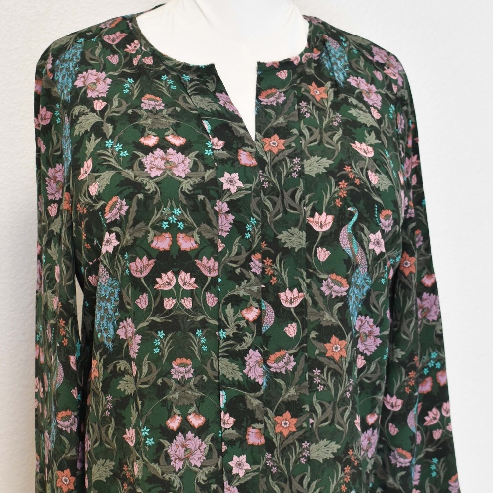 Talbots Washable Silk Blouse in Green with peacock